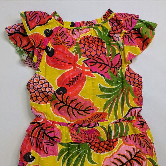 Farm Rio Fruit Dream Ruffle Mini Dress Womens S Yellow Pink Sleeveless Tiered - Picture 11 of 16